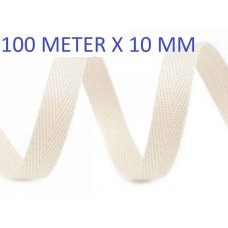 100 Meter Keperband LIcht Ecru 10 MM Breed