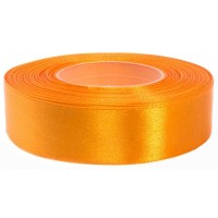 Satijn lint goud oranje 25 mm op rol 32 meter