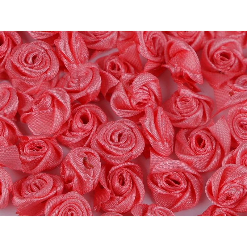 Koraal roze satijnen roosjes Ø13-15 mm 50 stuks