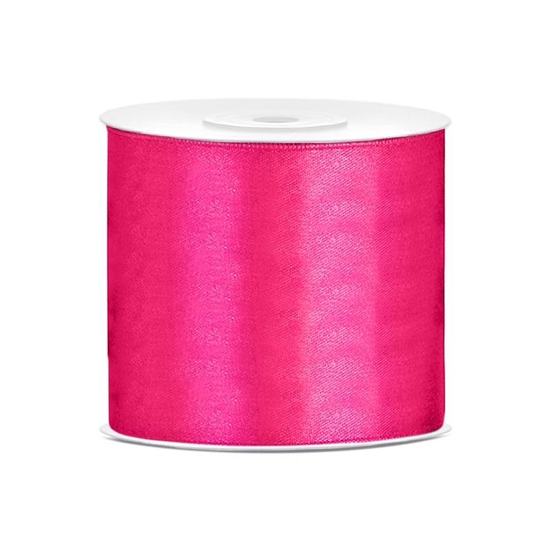 Satijn lint donker roze 75 mm op rol van 25 meter