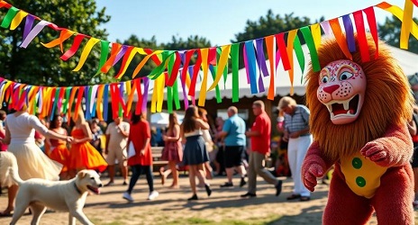 Kleurrijke lintenslinger op een buitenfestival